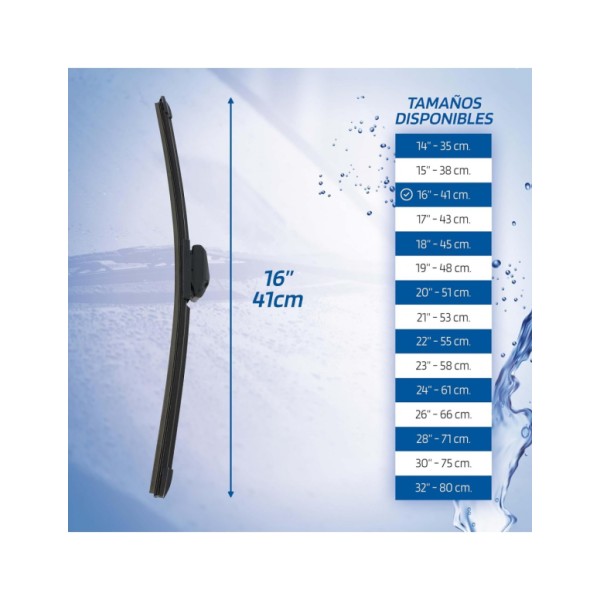 Escobilla Limpiaparabrisas Modelo Aquan41 Ultra Flex Series 16" 41 cm 1 Unidad con 8 Adaptadores